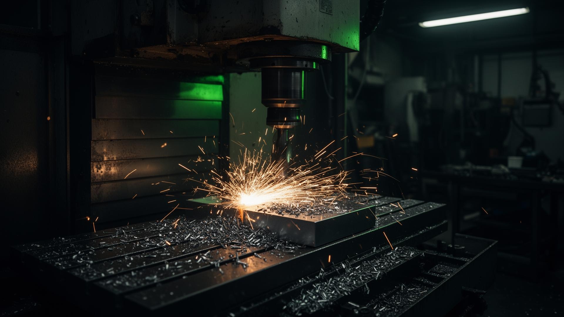 CNC mill cutting steel inside JRob's machine shop